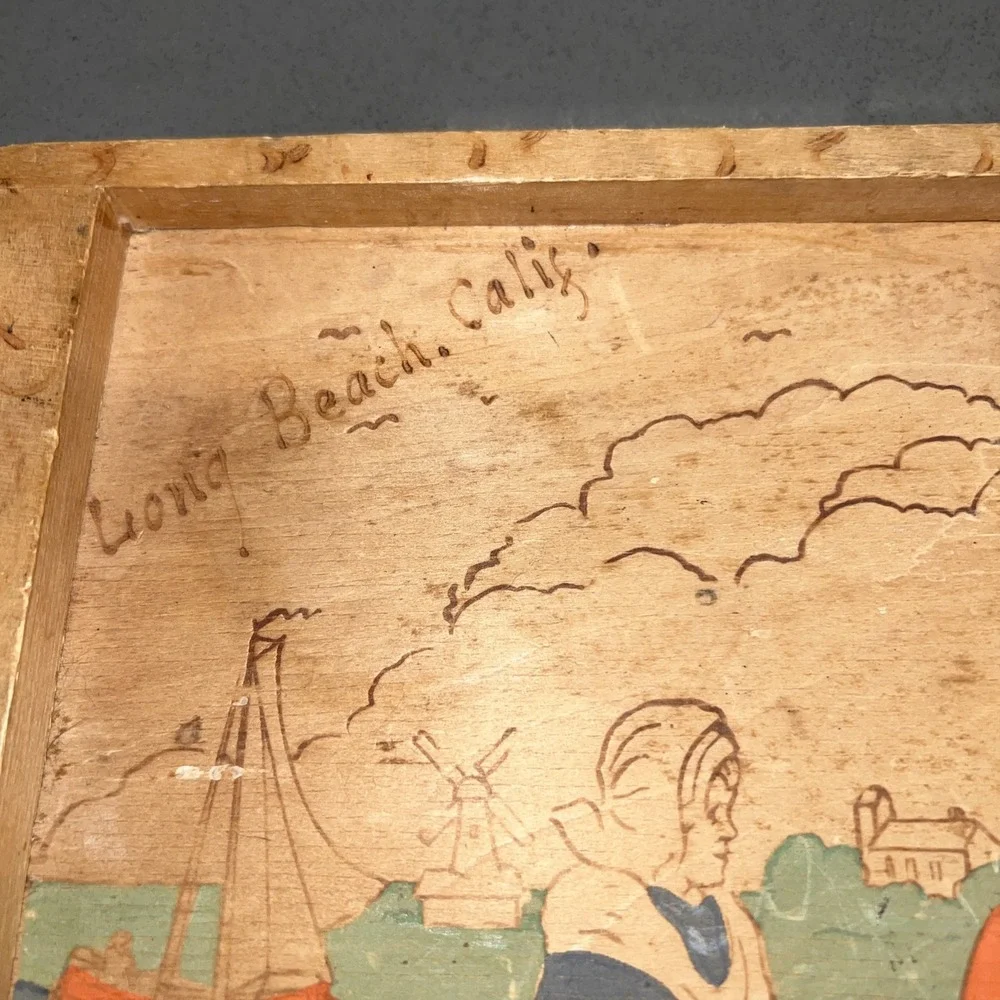 Long Beach CA Souvenir Wooden Tray-Dutch Themed—Vintage—15 1/2